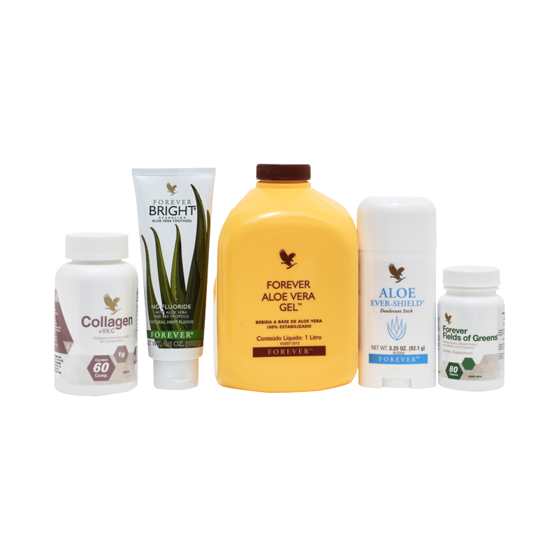 Forever Living Brasil - O Pack Super 5 é uma combinação de (4x) Aloe Vera  Gel, (3x) Fields Of Greens, (3x) Forever Bright, (3x) Aloe Ever Shield e  (2x) Collagen, uma novidade